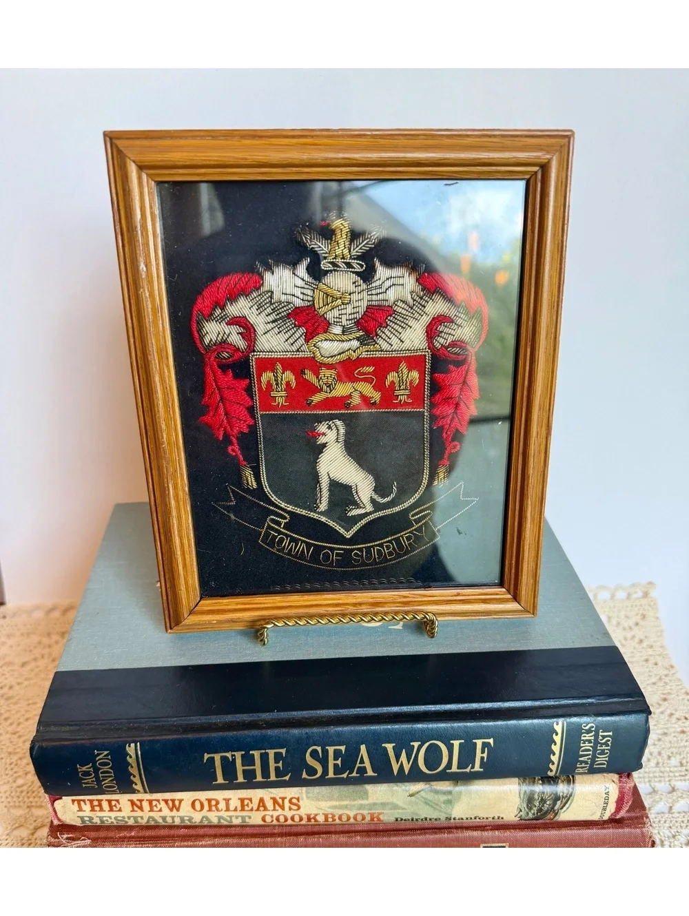 Vintage Town of Sudbury England Coat of Arms Embroidery Framed Wall Art